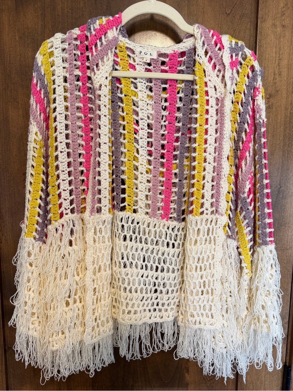 POL crochet cardigan - fringe sleeves - L - NEW